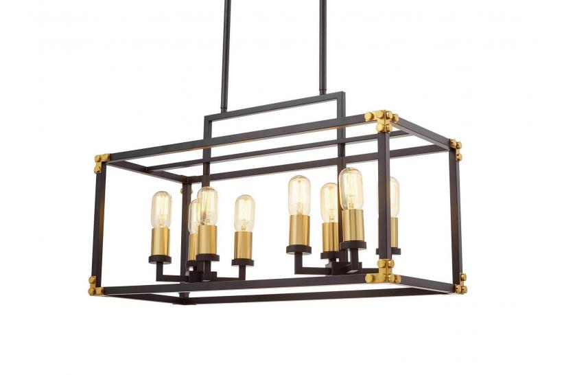 Lampadario a sospensione in stile industriale vintage di metallo in colore nero con ottone WALDORF W8.