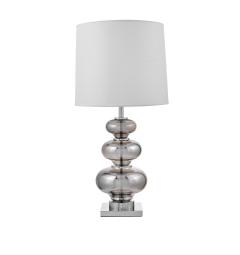 La lampada da tavolo o comodino BRISTON con paralume bianco un mix di vetro argentato, metallo e tessuto ignifugo.