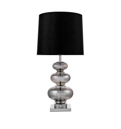 La lampada da tavolo o comodino BRISTON con paralume nero un mix di tre materiali vetro argentato, metallo e tessuto ignifugo.