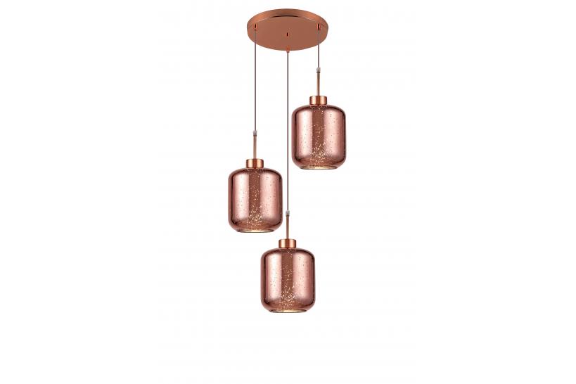 Lampada moderno di design a sospensione in 3 sfere a vetro colore Rosa Oro Alacosmo W3-RD Trio