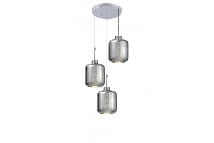 Lampada moderno di design a sospensione in 3 sfere a vetro colore cromato Alacosmo W3-RD Trio