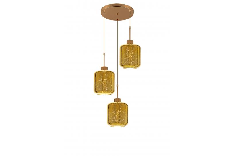 Lampada moderno di design a sospensione in 3 sfere a vetro colore Oro Alacosmo W3-RD Trio