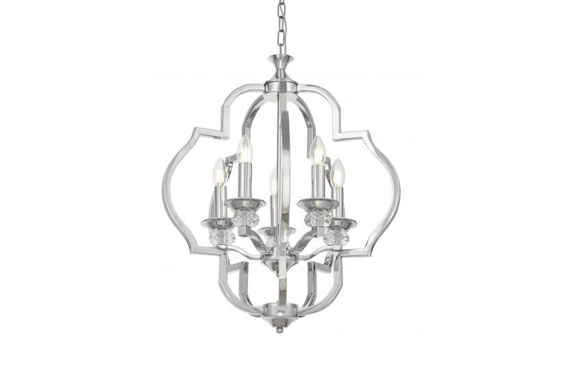 Lampadario a sospensione in stile classico vintage 5 punti luce con cristallo e metallo cromato CESARO W5