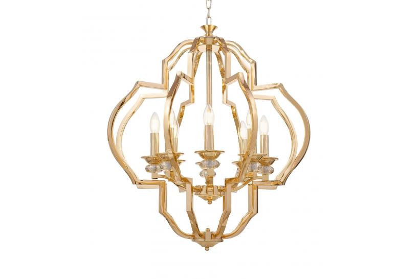 Lampadario a sospensione in stile classico vintage 8 punti luce con cristallo e metallo colore oro CESARO W8