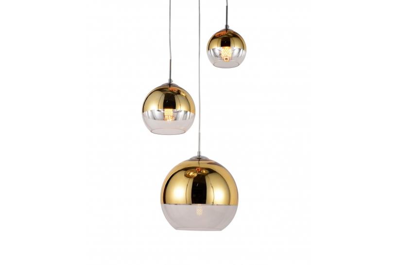 Lampada a sospensione moderno di design a 3 sfera in vetro colore oro VERONI TRIO