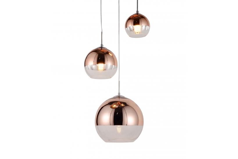 Lampada a sospensione moderno di design con 3 sfera in vetro colore oro rosa VERONI TRIO