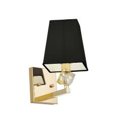 Applique lampada da parete da muro stile moderno in metallo colore oro, paralume in tessuto ignifugo nero MONTERO W1