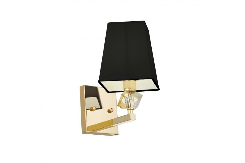 Applique lampada da parete da muro stile moderno in metallo colore oro, paralume in tessuto ignifugo nero MONTERO W1