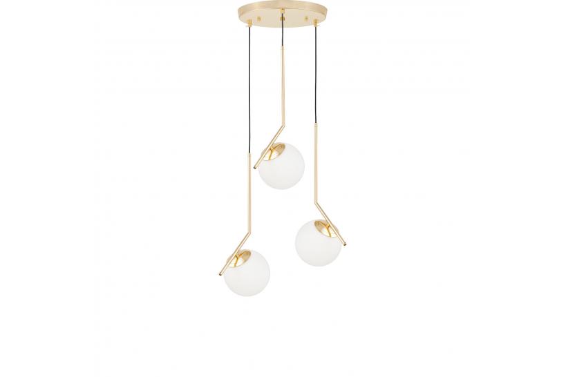 Lampada a sospensione di design con 3 sfere in vetro bianco SORENTO Oro