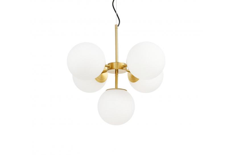 Lampadario a sospensione di design moderno 5 luci a sfere STELVIO W5 Ottone