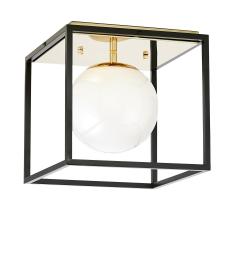 Plafoniera quadrata di design in metallo nero oro con sfera in vetro bianco MALDINI W1