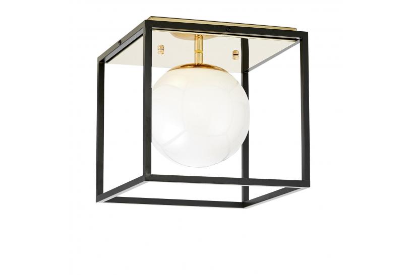 Plafoniera quadrata di design in metallo nero oro con sfera in vetro bianco MALDINI W1