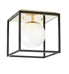 Plafoniera quadrata di design in metallo nero oro con sfera in vetro