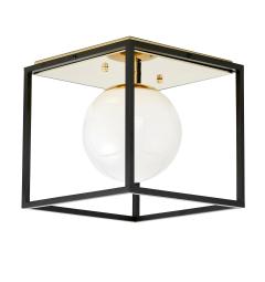 Plafoniera quadrata di design in metallo nero oro con sfera in vetro