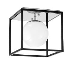 Plafoniera quadrata di design in metallo nero cromo con sfera in vetro bianco MALDINI W1