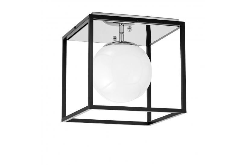 Plafoniera quadrata di design in metallo nero cromo con sfera in vetro bianco MALDINI W1