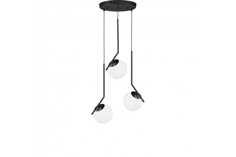 Lampada a sospensione di design con 3 sfere in vetro bianco SORENTO Nero