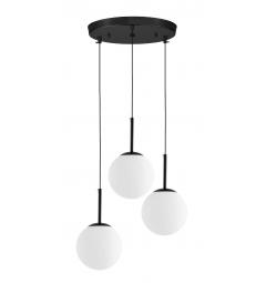 lampadario a sospensione tre sfere bianche vetro metallo nero
