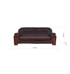 misure divano imbottito 3 posti in pelle marrone con elementi in legno