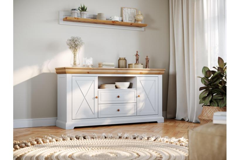 credenza legno massello di pino finlandese shabby provenzale bianca