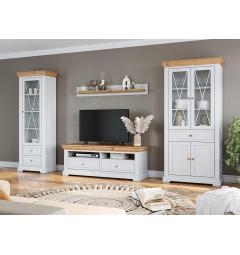 mobiletto tv due cassetti pino finlandese massello shabby bianco top naturale