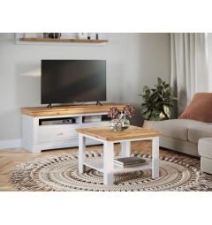 mobile basso tv legno massello shabby country bianco