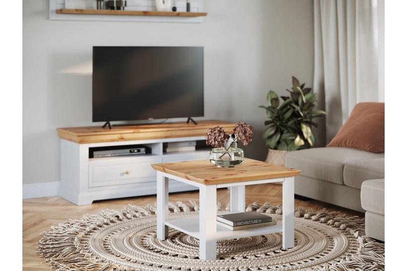 mobile basso tv legno massello shabby country bianco