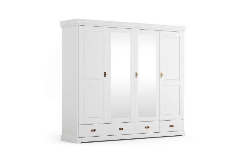 armadio legno massello bianco 4 ante specchi toscano shabby