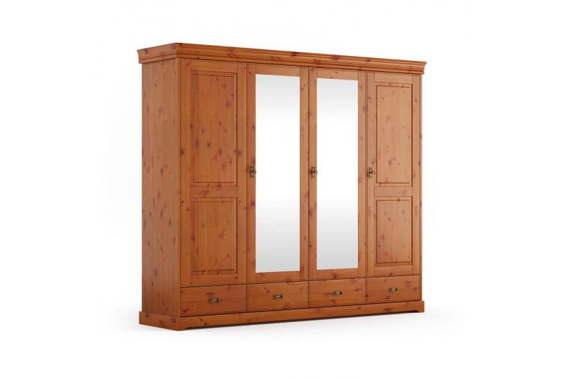 armadio shabby legno massello pino miele 4 ante