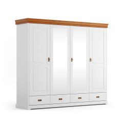 armadio legno massello bianco top miele 4 ante specchio shabby toscano