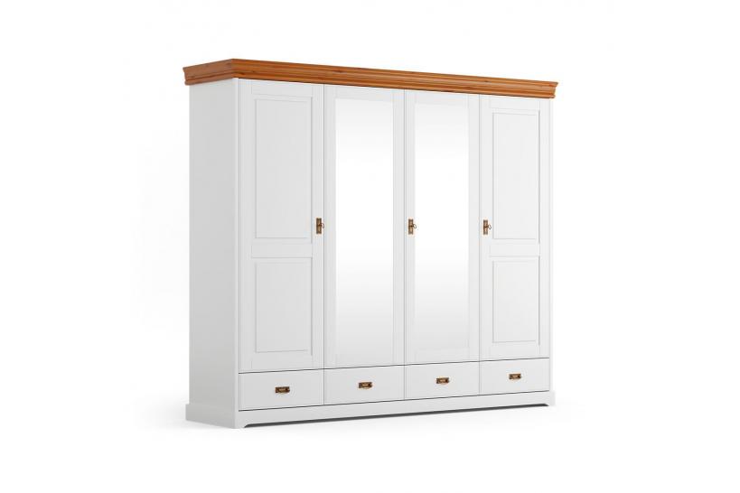 armadio legno massello bianco top miele 4 ante specchio shabby toscano