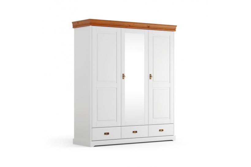 armadio legno massello bianco miele 3 ante con specchio shabby toscano