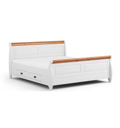 letto legno massello bianco con finiture miele stile shabby toscano country