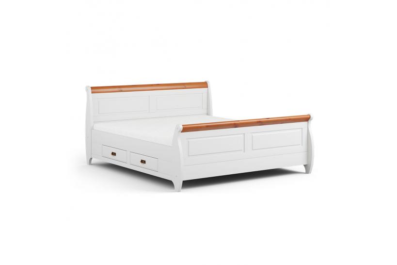 letto legno massello bianco con finiture miele stile shabby toscano country