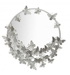 Specchio rotondo color argento e farfalle