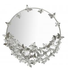 specchio di design rotondo con farfalle argento