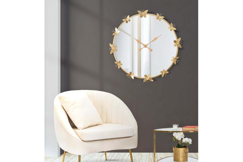 Orologio da parete rotondo oro con specchio
