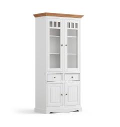 Vetrina shabby chic 2 ante pino massello bianco top color rovere