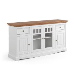 Mobile buffet con vetrina shabby chic pino massello bianco e rovere