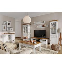 Porta tv shabby chic in pino massello bicolore bianco e rovere