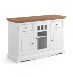 Credenza con vetrina bicolore shabby chic pino massello bianco e rovere