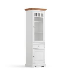 Vetrina shabby chic 1 anta pino massello bianco e top rovere