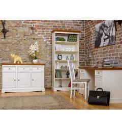 Libreria 5 ripiani shabby chic pino massello bicolore bianco e rovere