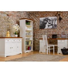 Libreria 5 ripiani shabby chic pino massello bicolore bianco e top rovere