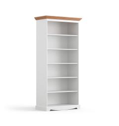 Libreria shabby chic pino massello bianco con cornice color rovere