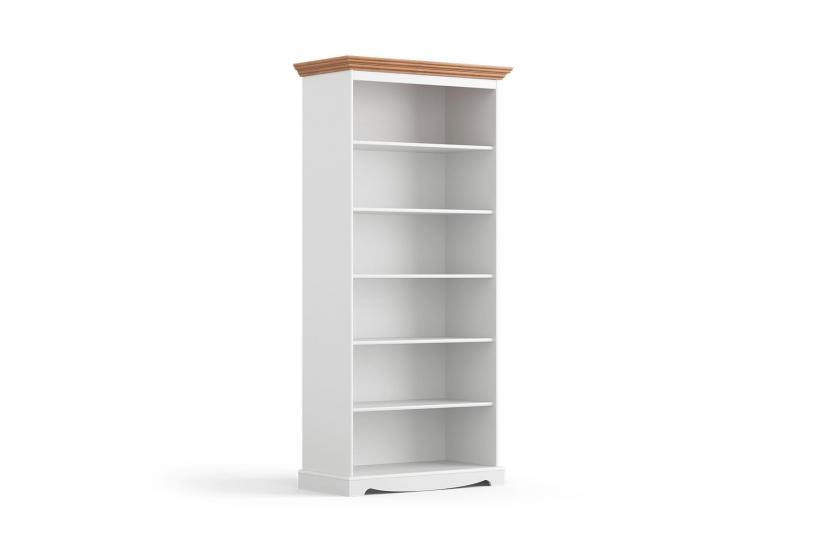 Libreria shabby chic pino massello bianco con cornice color rovere