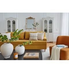 divano da salotto in ciniglia color senape