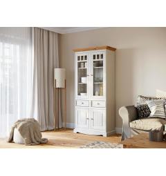 Vetrina alta shabby chic 2 ante pino massello bianco top naturale