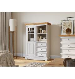 Vetrinetta libreria pino massello stile shabby chic con cassetti e armadietto