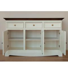 Credenza shabby chic 3 ante pino massello bicolore bianco e noce